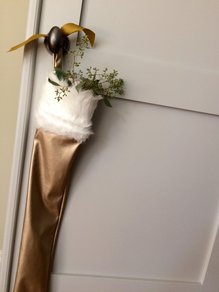 Glam Christmas Stocking ~ Gold Faux Leather & Fur via Monica Hart La Famiglia Design - Sewing Linda Sacco