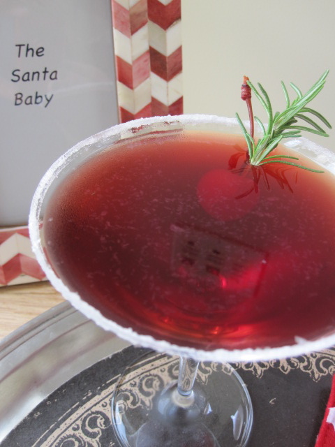 Holiday Cocktail - The Santa Baby via Monica Hart La Famiglia Design Pomegranate  & Rosemary Martini Drop