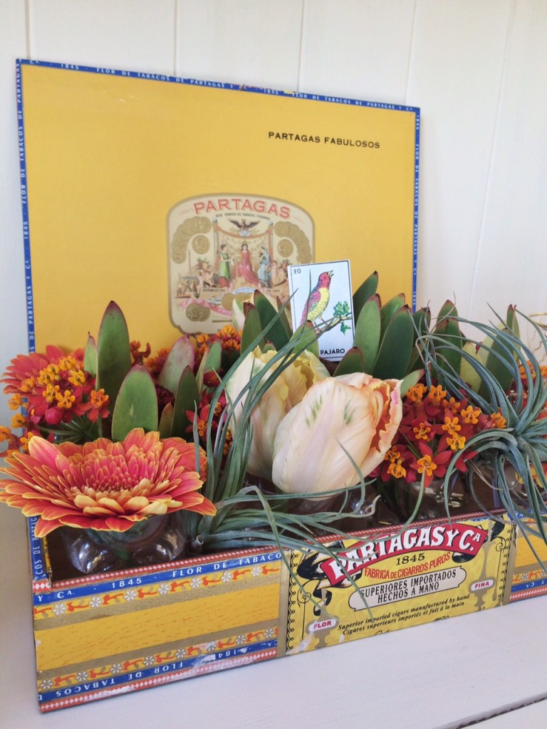 Cinco de Mayo cigar box flower centerpiece - Monica Hart La Famiglia Design