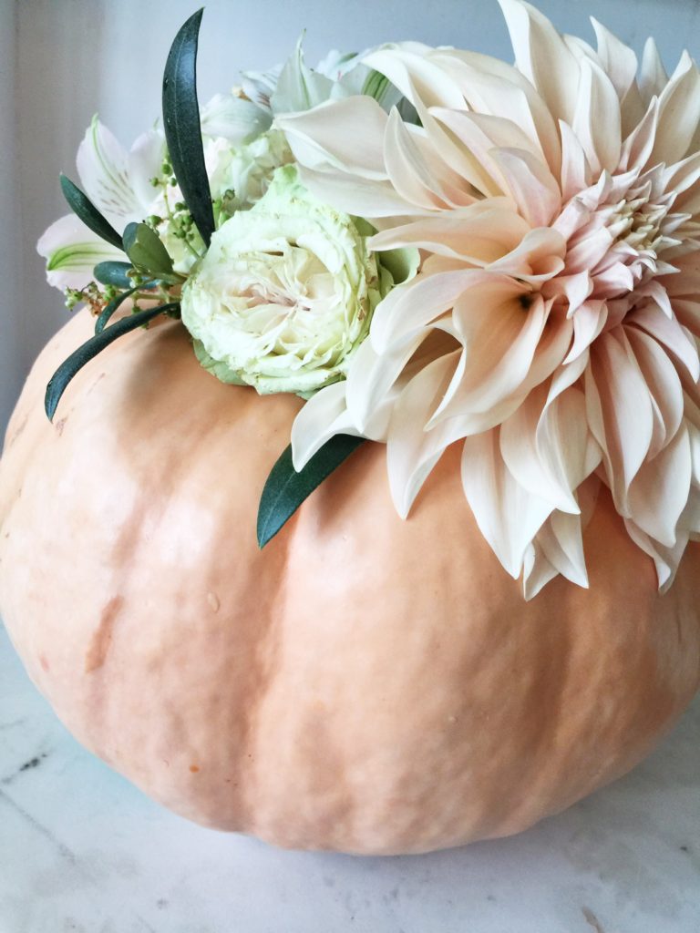 Fall Decor - No carve pumpkin with florals  Monica Hart La Famiiglia Design