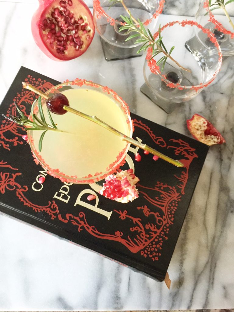 Halloween Cocktail - Smoked Rosemary and Pomegranate Martini Drop - Monica Hart La Famiglia Design